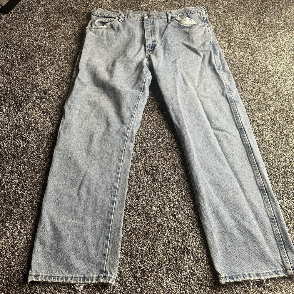 Wrangler Jeans Mens 36 Cowboy Cut Light Wash Red Tab Straight Fit Distressed Y2K